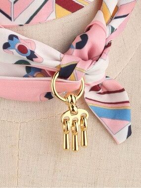Gold Tone Triple Key Charm Twilly Scarf Ring